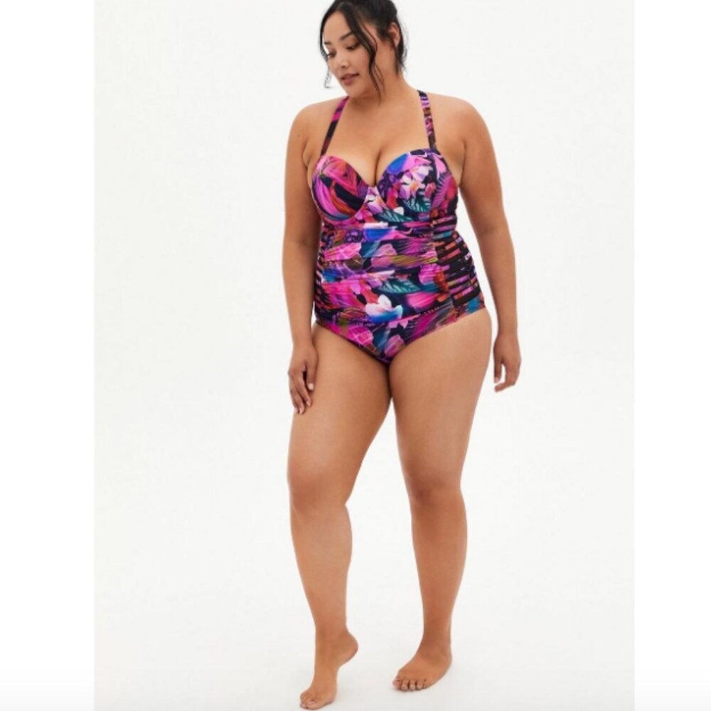 Torrid Slim Fix Underwire Lattice Side One Piece Swimsuit Women Plus 3 DD/F
